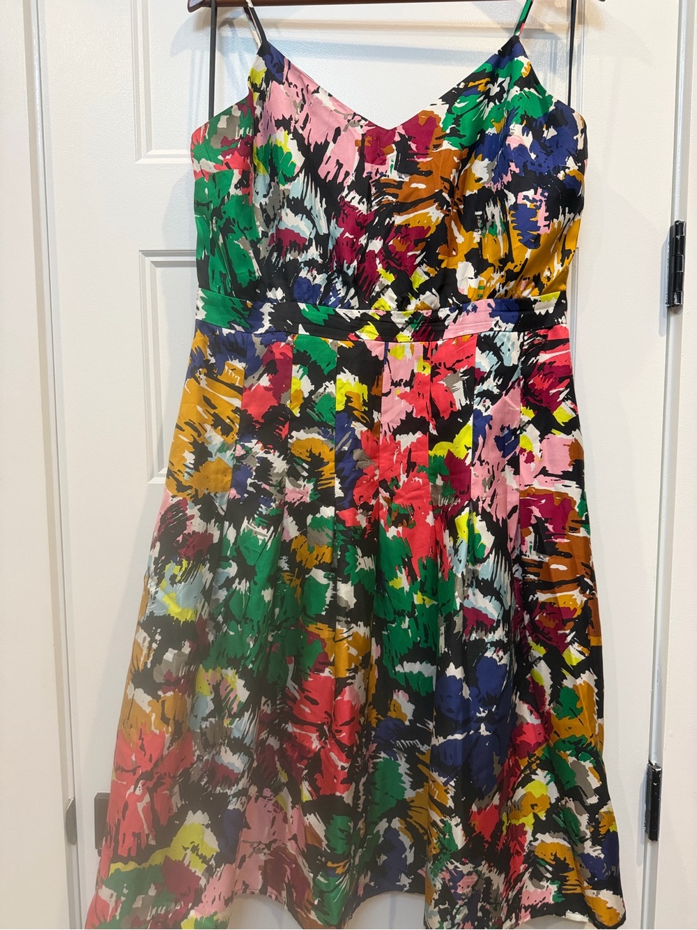 J. Crew 100% SILK Multicolor Abstract Floral Sundress in Green, Pink & Yellow